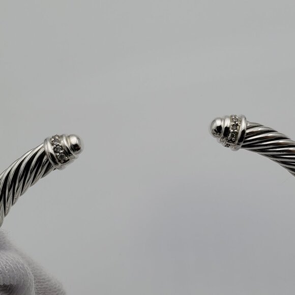 David Yurman Sterling Silver 5mm Cable classic Bracelet with Diamonds - Picture 3 of 5